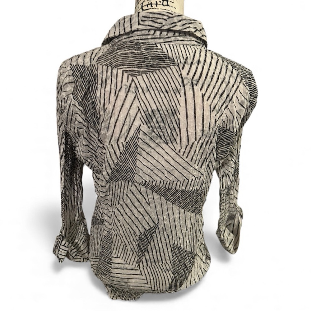 JM Collection Ruched Button Down Striped Shirt - Picture 2 of 7